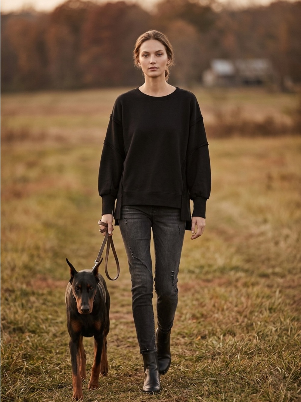Anrabess Women’s Oversized Relaxed Sweatshirt Black Hi Low Hem Side Slits Large